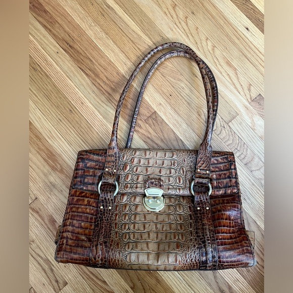 Brahmin Vintage Montfleur Satchel Handbag in Brown Croc Embossed Leather - Picture 2 of 14
